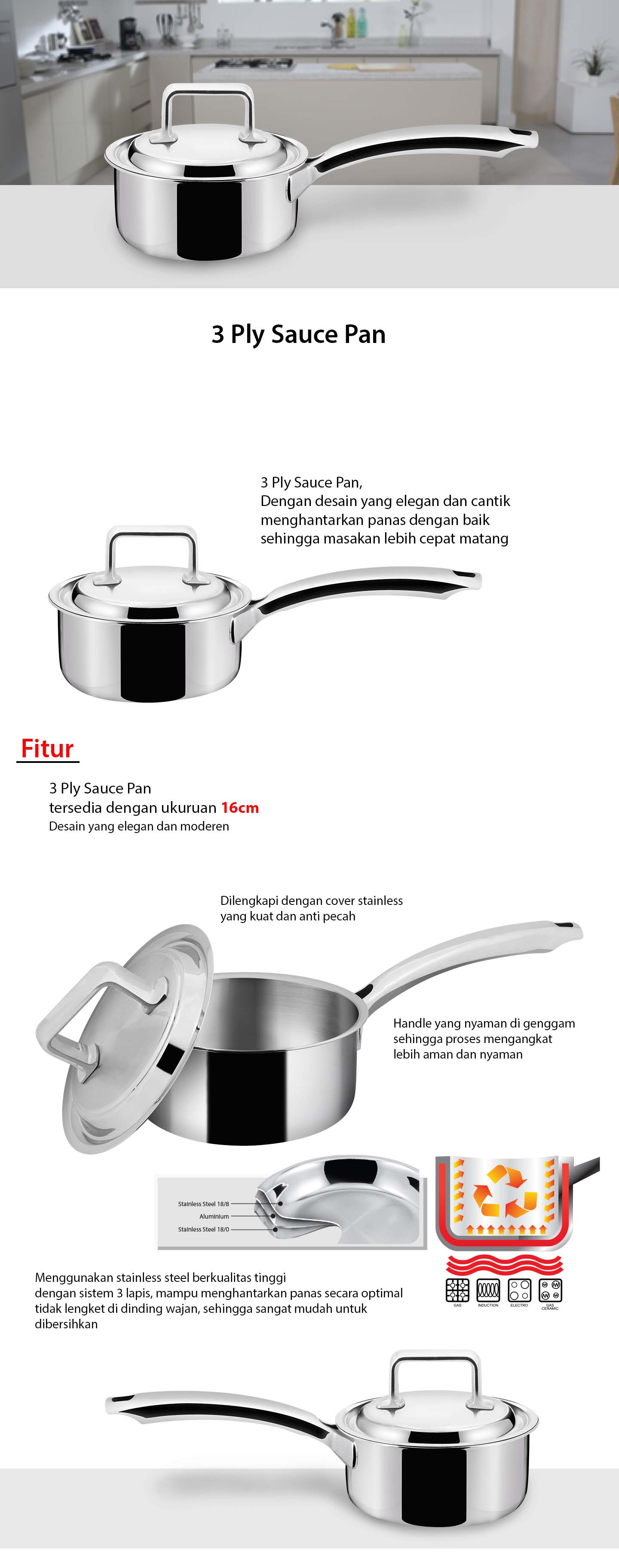 3 Ply Body Sauce Pan